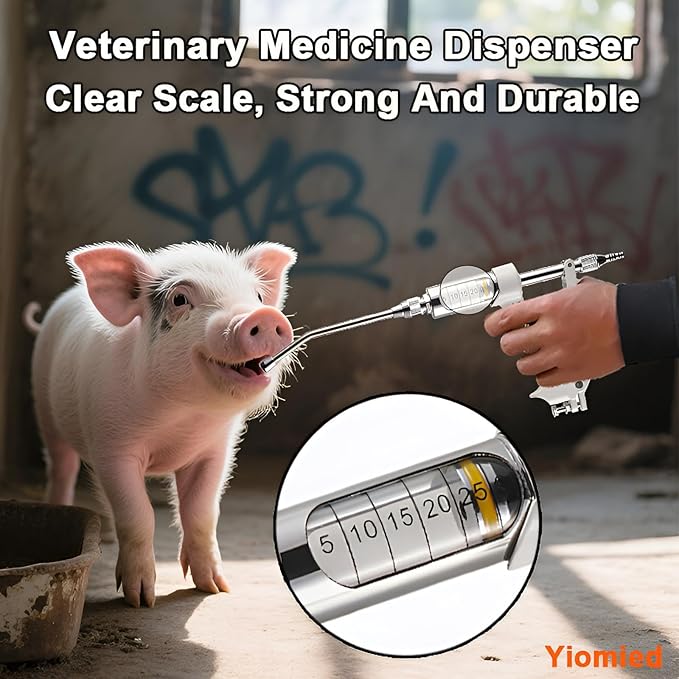 20ML Veterinary Metal Feeding Gun, Continuous Drench Gun Dosing Device Veterinary Adjustable Medicine Dispenser Husbandry Autonomous Feeding Tool, for Pig Cow, Sheep, Horse (White Color, 20ML+Kettle)