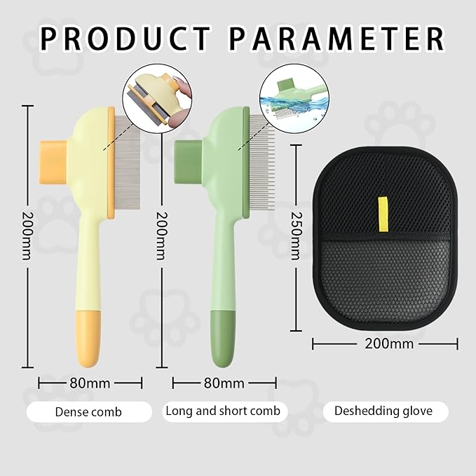 2 Pet Hair Removal Gloves, 2 Flea Combs for Cats and Dog，Reusable Electrostatic Gloves and Long & Short Flea Combs, 4 PCS pet hair removal tools