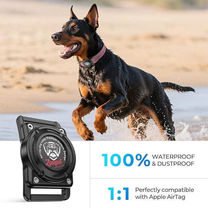 2025 Upgrade Airtag Dog Collar, Reflective Dog Collar with Airtag Holder, IP68 Waterproof| Metal Buckle| Ultra-Durable| Comfortable Padded, GPS Dog Collars for Medium Large Dogs (Pink,L)