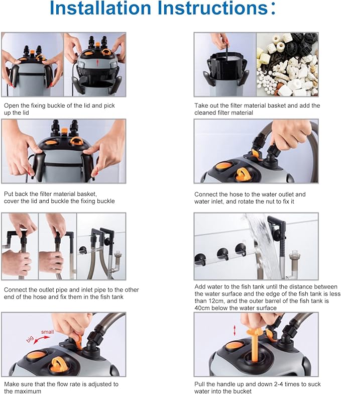 Aquarium Canister Filter with 3 Media Trays Spray Bar External Canister Filter for Large Fish Tank and Aquariums, 850F-225GPH