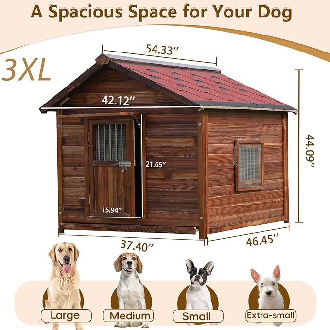 Big Dog House Outdoor, Dog Houses for Large Dogs Outside,Luxury Pet House Waterproof, Warm Dog Houses with Waterproof Roof for All Seasons, 3XL