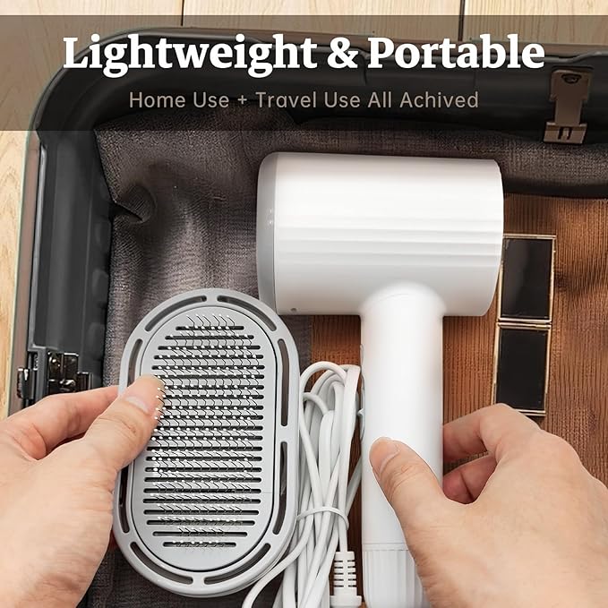 Dog Hair Dryer, Professional 2-in-1 Pet Hair Dryer & Grooming Brush with Removable Comb, Adjustable Temperature/Speed, Portable Dryer for Dogs and Cats