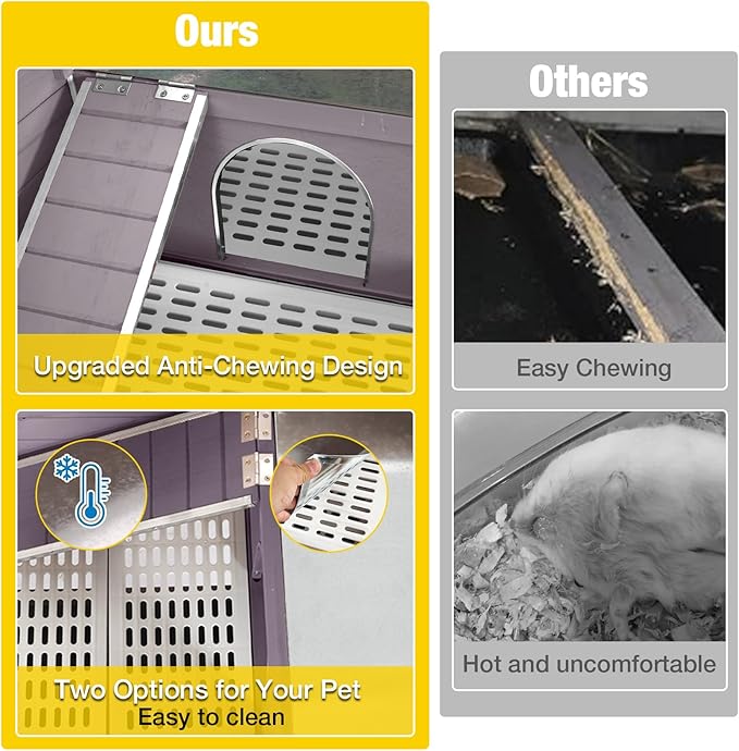 Aivituvin Rabbit Hutch with Stand Wooden Bunny Cage Indoor 2 Story Guinea Pig House with Anti Chew Ramp, No Leak Tray, Hideout, Wire Mesh (Gray)