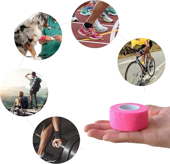 9 Pack 1" x 5 Yards Self Adhesive Bandage Wrap Self Stick Wrap for Ankle, Wrist, Finger, Sports, Breathable Cohesive Vet Tape for Pets (Pink)