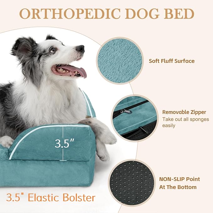 Comfort Expression Small Dog Beds Waterproof Orthopedic Foam Dog Sofa Beds for Small Dogs Comfy Pet Bed with Washable Removable Cover & Non-Slip Bottom(X-Small,Washed Blue)