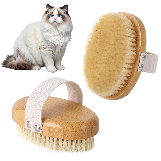 Boar Bristle Cat Brush for Indoor Cats, Cat Hair Brush Gentle Grooming, Reduce Shedding, Soft Hair and Healthy Shine, Bamboo Handheld with Soft Boar Bristles and Band for Short Haired Cats Dogs