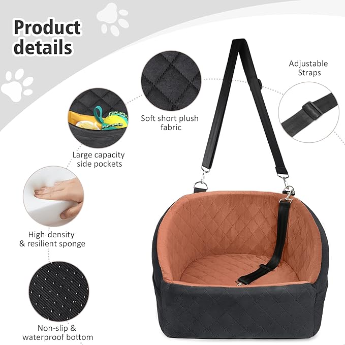 Dog Car Seat for Small Medium Dogs,Detachable Washable Dog Booster Seat Under 30lbs, Pet Car Seats Travel Bed with Storage Pockets and Safety Belt(Black/Z)