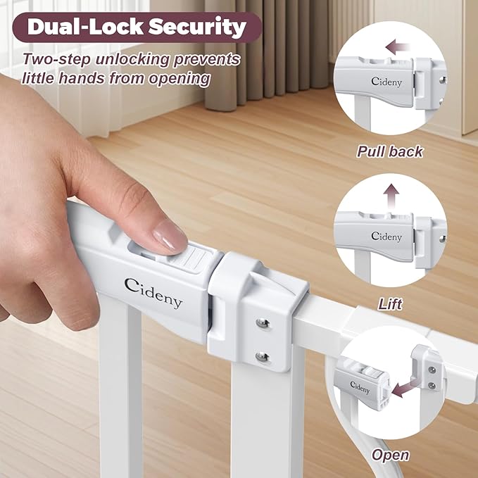 29"-51" Baby Gate for Stairs, Auto Close Stroller Friendly Dog Gate Indoor for Doorways, Pressure Mounted Baby Gate, Easy Walk Through Gate for Children & Pets, White