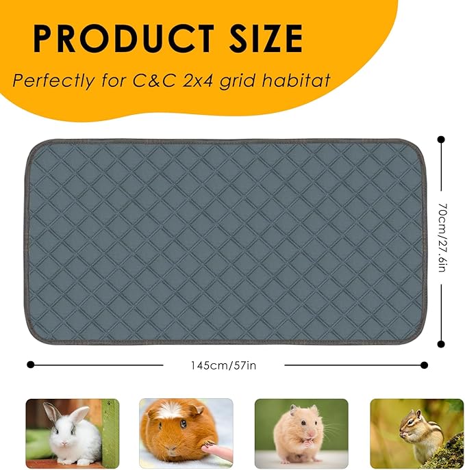 2 Pack Washable Guinea Pig Cage Liners for C&C 2x4 Habitat Guinea Pig Bedding Super Absorbent | Waterproof | Non Slip| Reusable Guinea Pig Pee Pads for Small Animals Cages - 57.1" x 27.6"