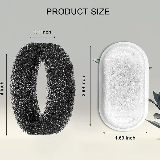 Cat Water Fountain Filters for 108/3.2L& 67oz/2L Stainless Steel Pet Water Dispenser Fountain Filters,8/12/16 Cat Fountain Filter Replacement with 8/12/16 Sponges (24 Filters& 24 Sponges)