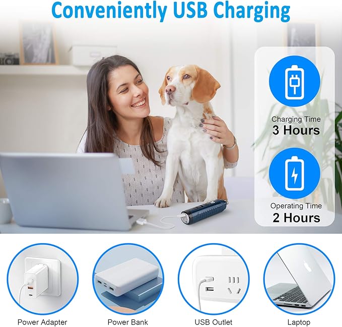 Casfuy Dog Nail Grinder with 2 LED Light - 4.8V Super Powerful 2-Speed Electric Pet Nail Trimmer for Medium Large Dogs Quiet Rechargeable Painless Paws Grooming & Smoothing Tool (Dark Blue)