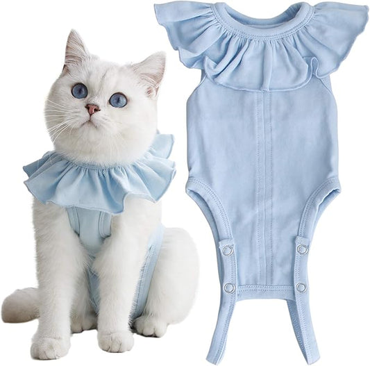 Cat Recovery Suit for Abdominal Wounds and Skin Diseases,Breathable Surgical Recovery Shirt After Surgery Wear Anti Licking Wounds,E-Collar Alternative for Female Cats Kitten(RSC01-blue-s)