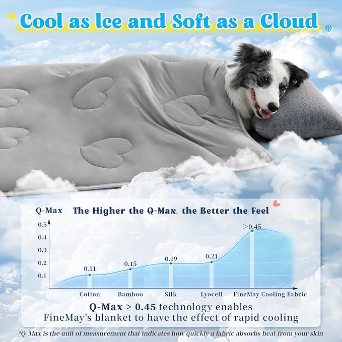 Cooling Blanket for Dogs, Lightweight & Durable Dog Cooling Mat, Q-MAX>0.45 Soft Breathable Pets Comforter for Couch, Bed & Car Essential - Light Grey 30x40 Inches