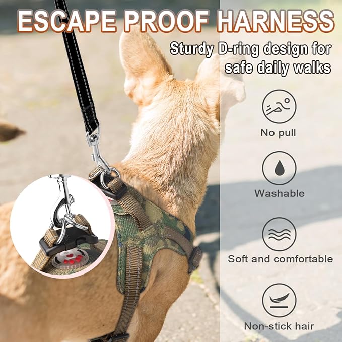 Dog Harness Step in Dog Vest Harness, Reflective Adjustable Puppy No Pull Harness Breathable Soft for Small and Medium Dogs Cats, Camo, XS