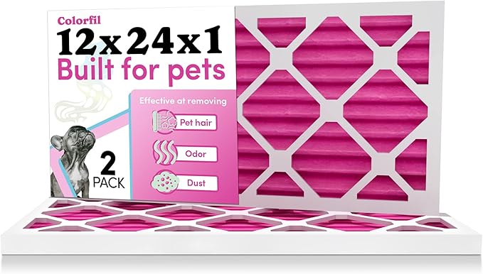Colorfil 12x24x1 Air Filter (2-Pack) | Made in the USA | Color Changing | Remove Cat and Dog Odor | MERV 8 for Pet Hair Dander and Dust | 11.5"x23.5"x0.75" Exact Size