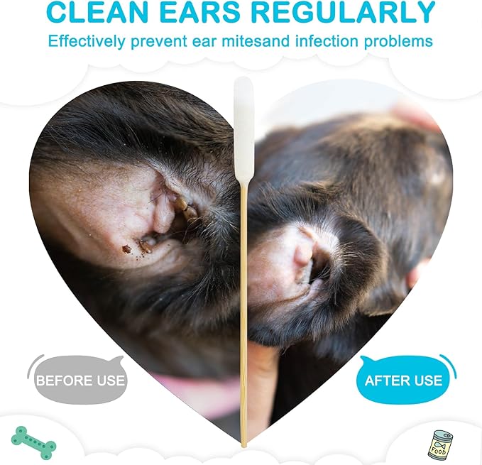 100 PCS Professional Dog Ear Cleaning Swabs - 6-inch Large Cotton Swabs, Gentle and Comfortable Bamboo Cotton Buds, Prevent Infections, Ideal Solution for Pet Ear Care (Long Tips)