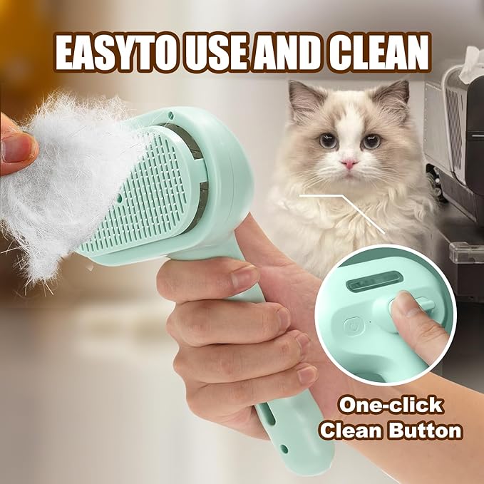 3-in-1 Pet Steam Brush, Grooming Comb with Water Tank for Cats and Dogs, Long and Short Hair (Green)