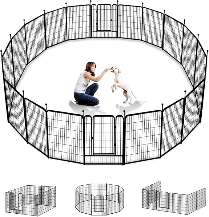 Dog Playpen Outdoor 40 inch 16 Panels Indoor Dog Pen for Large/Medium/Small Dogs Rustproof Metal Dog Fence Outdoor for Yard, Puppy Playpen with Door Portable Pet Fence for RV Camping Yard