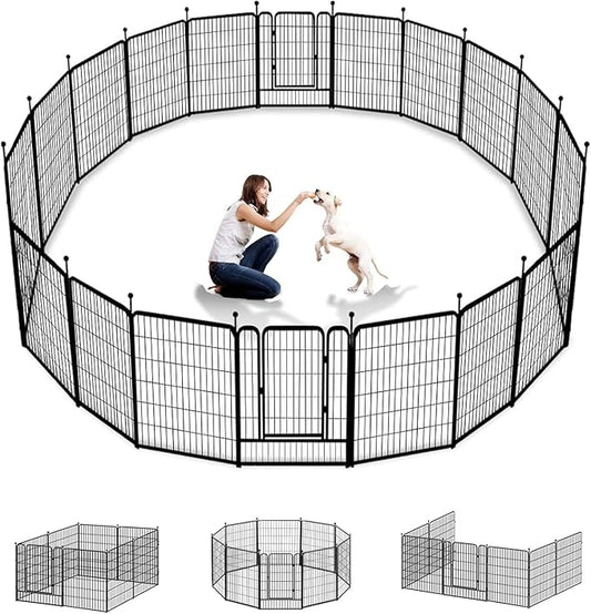 Dog Playpen Outdoor 40 inch 16 Panels Indoor Dog Pen for Large/Medium/Small Dogs Rustproof Metal Dog Fence Outdoor for Yard, Puppy Playpen with Door Portable Pet Fence for RV Camping Yard