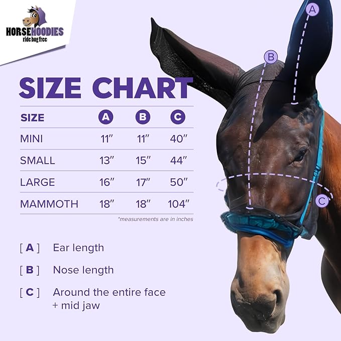 Donkey Fly Mask with Long Ears (Black) Half Hoodie for Standard Donkey, Made in USA - Mule Fly Mask with Ears Protection from Insects and Bugs, Face Cover Soft Mesh Fabric with Adjustable Fastener