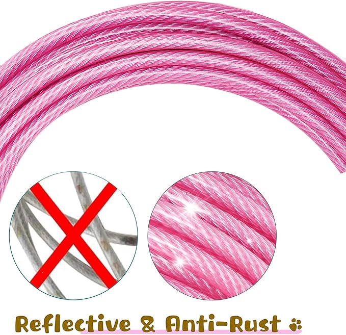 Dog Tie Out Cable for Outside,20FT Long Dog Leash&Chains with Swivel Hook,Small-Large Dogs Runner Cable for Yard,Heavy Duty Dogs Lead Line for Outdoor and Camping (500lbs 20FT, Pink)