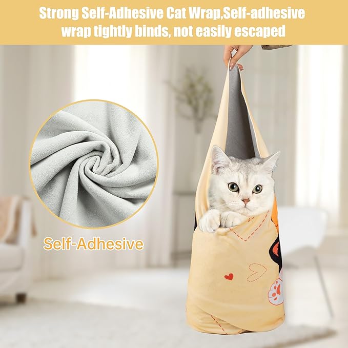 Cat Grooming Wrap,Anti-Escape Cat Wrap for Grooming,Self-Adherent Soft Cat Blanket to Wrap,Clip Nails, Anti-Bite, Anti-Scratch,Cat Calming Wrap,Cat Burrito Wrap,Swaddle Wrap Pet Tool