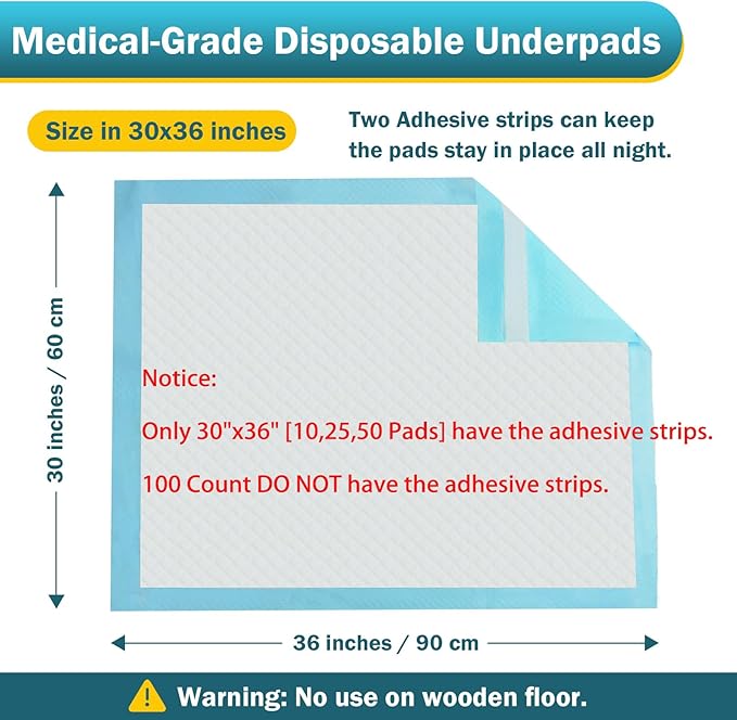 100 Count Bed Pads 30"x36" (No Adhesive Strip) Thicken Adults Incontinence Underpads Disposable, Heavy Duty Absorbent Chucks Waterproof, XL Extra Large Puppy Pee Training Pad