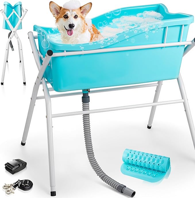 Dog Bath Tub, Portable Dog Washing Bathing Station, Elevated Foldable Dog Bath for Shower and Grooming, 3 Adjustable Height Pet Tub for Small and Medium Size Dogs, Indoor and Outdoor (Patent Design)