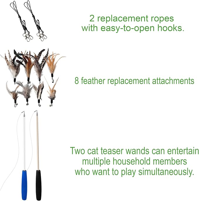 Cat Toys - No Chemical Dyeing Cat Feather Toys for Indoor Cats - Include Cat Wand and Natural Feather Refills