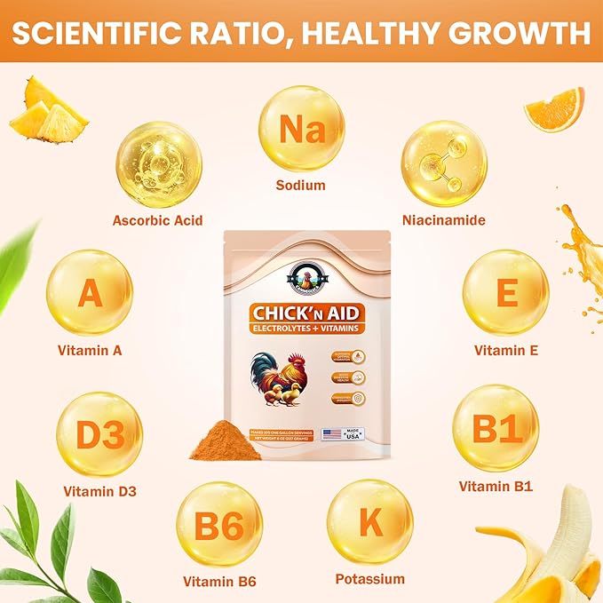 Chick’n Aid, 8 oz Essential Chicken Supplement, Ideal for Hydration, Immunity, Digestive Health. Enhanced with Poultry Vitamins, Electrolytes, and Probiotics, for Chickens, Ducks, Turkeys