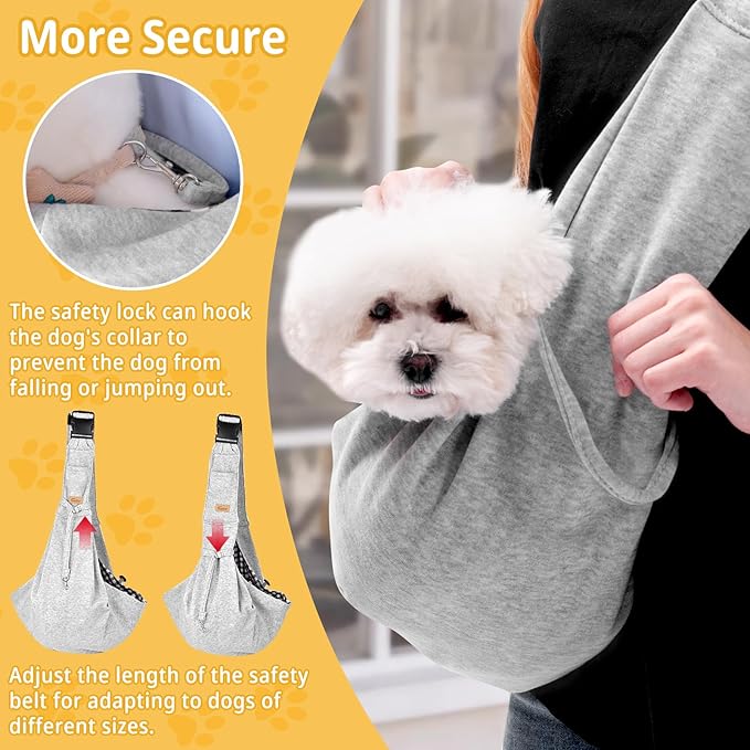 CUBY Dog and Cat Sling Carrier, Hands Free Reversible Pet Papoose Bag, Soft Pouch Adjustable, Suitable for Puppy Cats for Outdoor Travel (Grey, M-Adjustable Strap)
