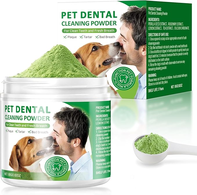 Dog Dental Powder,Dog Teeth Cleaning Powder,Dog Dental Cat Dental Care,Cat and Dog Teeth Cleaning,Canine Plaque Remover Helps Reduce Bad Breath,Improve Pet's Oral Cavity and Freshen Breath（80G）