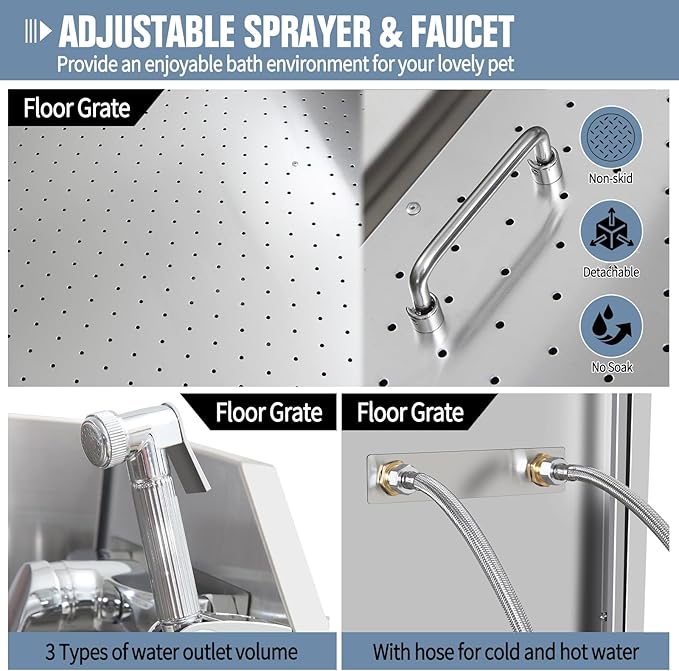 38" Pet Dog Bathing Station W/Stairs, Professional Stainless Steel Dog Grooming Tub W/Soap Box, Faucet,Rich Accessory, Dog Bathtub for Large,Medium,Small Pets, Washing Sink for Home,L-RAMP