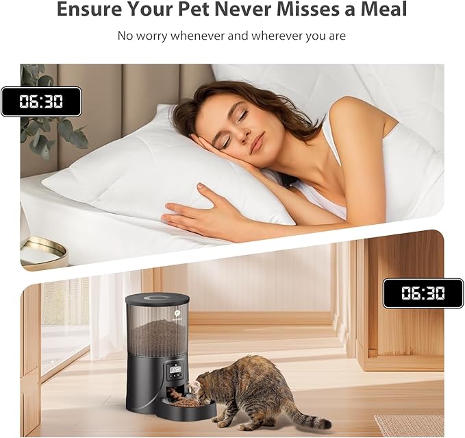 Automatic Cat Feeder: 4L Timed Cats Food Dispenser Programmable 1-6 Meal for Cat and Small Medium Dog- Auto Pet Feeder Easy to Set Up Dual Power Supply with Desiccant Bag| Detachable Washable