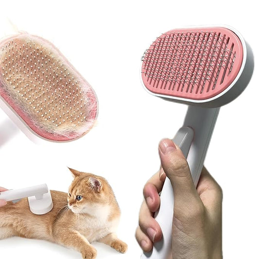Cat Brush With Release Button - Self-Cleaning Sliker for Indoor Short Cats, Effortless Hair Removal, Gentle on Skin, Grooming for Shedding and Loose Fur