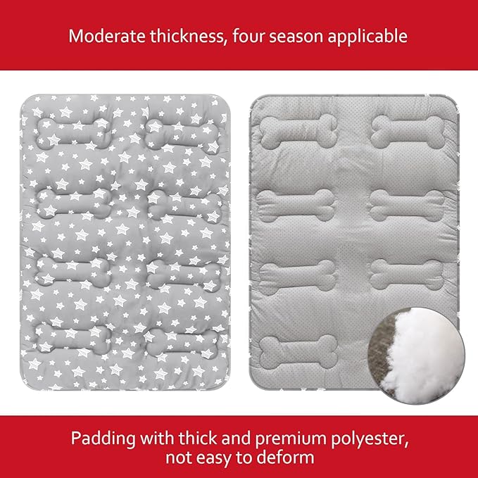 Dog Crate Mat (42" X 28") 2 Pack, Soft Dog Bed Mat with Cute Prints, Personalized Crate Pad, Anti-Slip Bottom, Machine Washable Kennel Pad, Grey