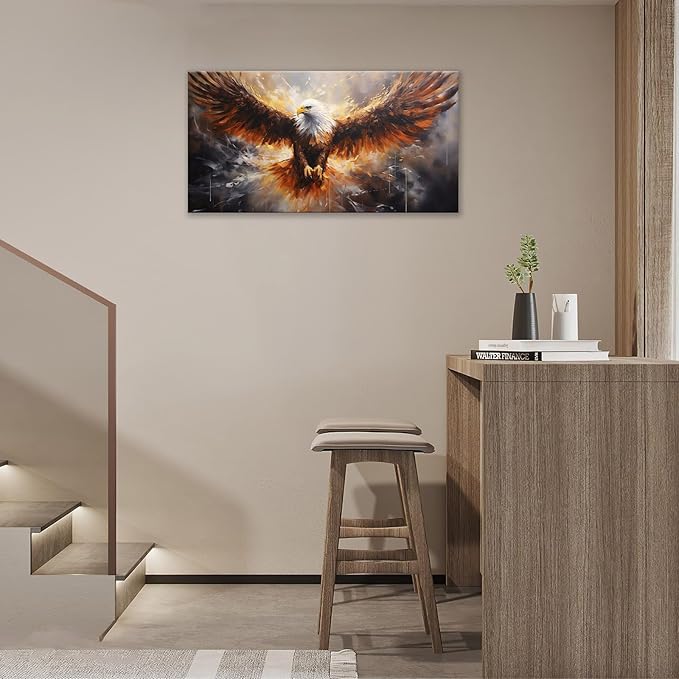 Bald Eagle Animal Large Canvas Flying Bird Wildlife Oversize Wall Art Living Room Big Wings Kitchen Pictures Framed Prints Aesthetics Wall Decor Painting Artwork for Bedroom Dining Office Home 60"x30"