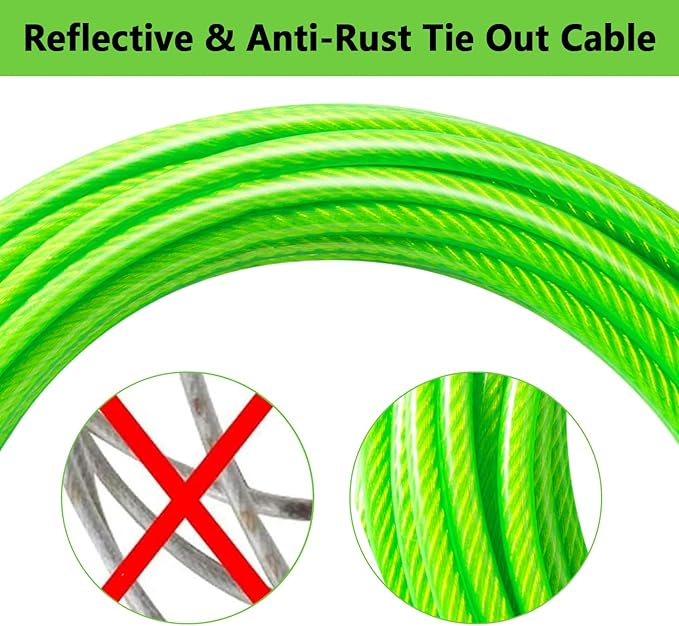 Dog Tie Out Cable 30FT-500Lbs,Heavy Duty Dog Leads Line for Yard with Swivel Hook,Medium Large Dogs Leash&Chains for Outside,Rust Chew Proof Dogs Run Cable for Outdoor Camping (Green, 30FT)