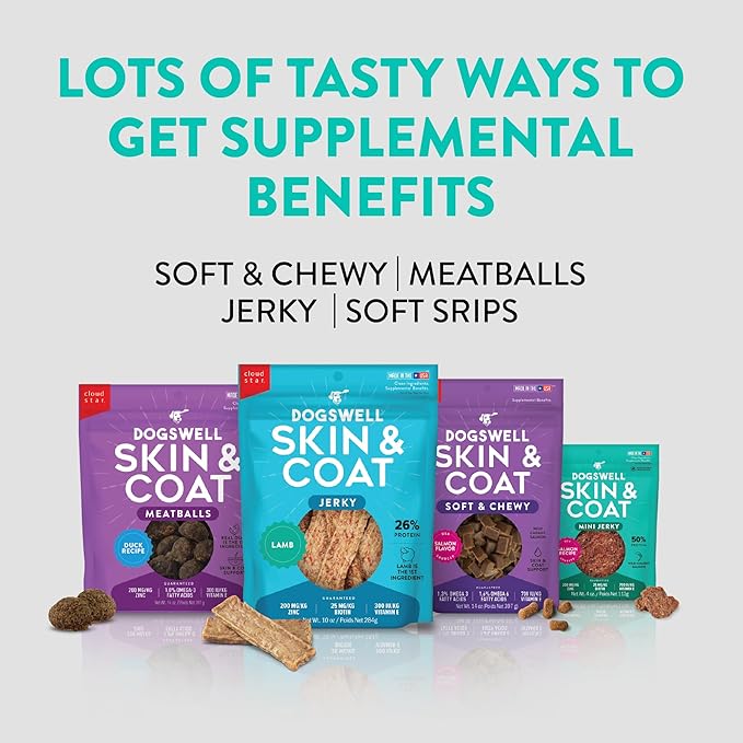 Dogswell Skin & Coat Mini Jerky Dog Treats, Salmon, 4 oz. Bag