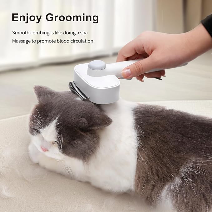 2-in-1 Deshedding Brush & Dematting Comb for Cats, Cat Brush for Long Haired Cats, Effectively Removes Matted Fur & Tangles, White