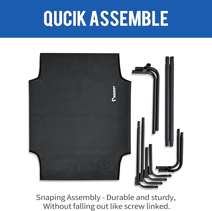 Cooling Elevated Dog Bed, Raised Outdoor Dog Bed Waterproof Pet Beds Cots Stable and Easy Assembly, Teslin Fabric with 1.2mm Thick Iron Frame, Breathable, Ultra-Sturdy，Black,32 * 25.2 * 7.1