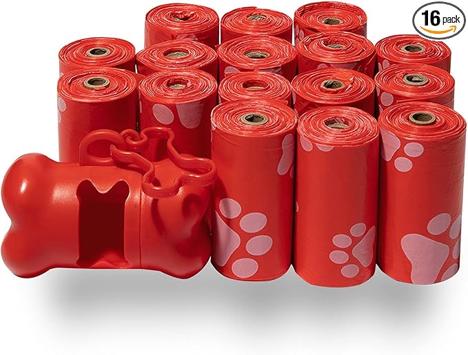 Best Pet Supplies Dog Poop Bags (240 Bags) for Waste Refuse Cleanup, Doggy Roll Replacements for Outdoor Puppy Walking and Travel, Leak Proof and Tear Resistant, Thick Plastic - Red
