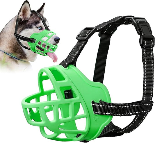 Dog Muzzle for Large Dogs, Breathable Basket Muzzles for Small, Medium and X-Large Aggressive Dog, Allows Panting Drinking, Suitable for Grooming Trimming Training (2, Luminous Green)