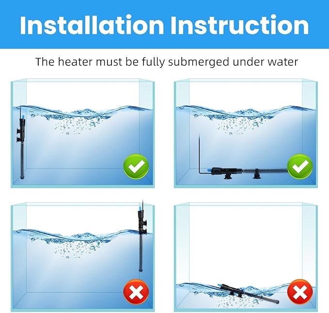 AQUANEAT Aquarium Heater, 25W Fish Tank Heater, Adjustable Submersible Water Thermostat with Digital Thermometer