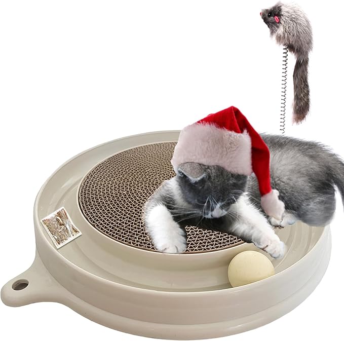 AUOON Cat Scratcher Toy - Cat Scratch Pad with Cat Toy Ball Track and Plush Mouse Toy for Indoor Cats and Kittens (Milk Shake)