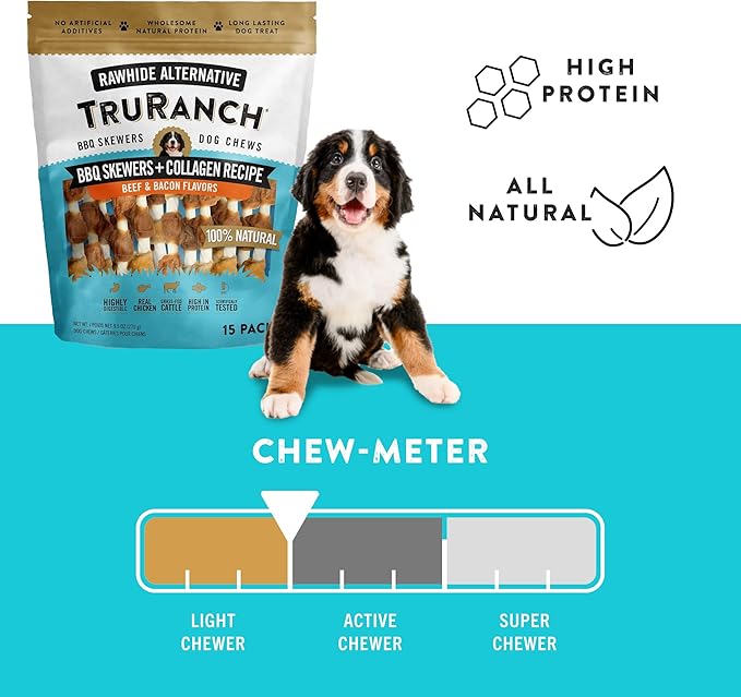 5" BBQ Collagen Skewers - Collagen Dog Chews - Long Lasting Healthy Joint Support Dog Treat - Rawhide Alternative - Skin & Coat Health, 1 Bag, 15 Count