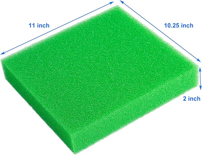 AQUANEAT Aquarium Filter Sponge Open Cell Foam Sheet Bio Sponge Filter Media Pad HMF Fish Tank Sump Divider (11" Lx 10.25" W x 2" H, Green)