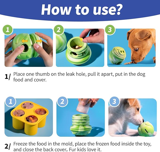 Dog Toy, Frozen Treat Toys, Treat Dispensing Chew Toy for Small Medium Large Dogs, Long-Lasting Interactive to Keep Pup Distracted & Reduces Anxiety, Freezable Fillable Dog Puzzle Toys - Green