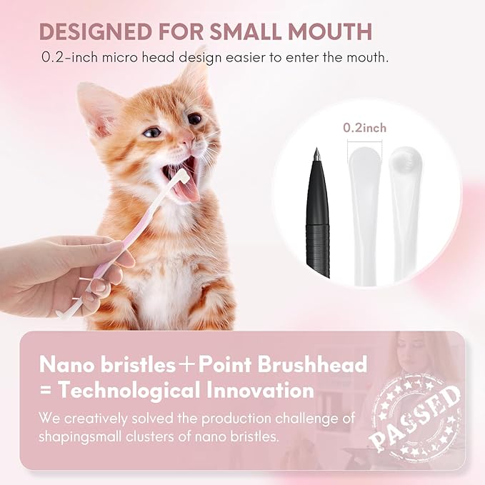 Dual-Sided Cat Toothbrush with Micro Brush Head, Ultra Soft Nano Bristles Pet Toothbrush Kit, Kitten/Puppy Toothbrushes, Fit into Cats/Small Dogs Mouth, Avoid Bleeding Gums