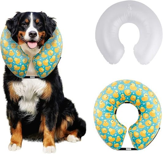 CuteBone Inflatable Dog Cone with Removable Soft Fleece Covers for Small/Medium/Large Dogs and Cats Neck Donut Collar After Surgery GWB04L